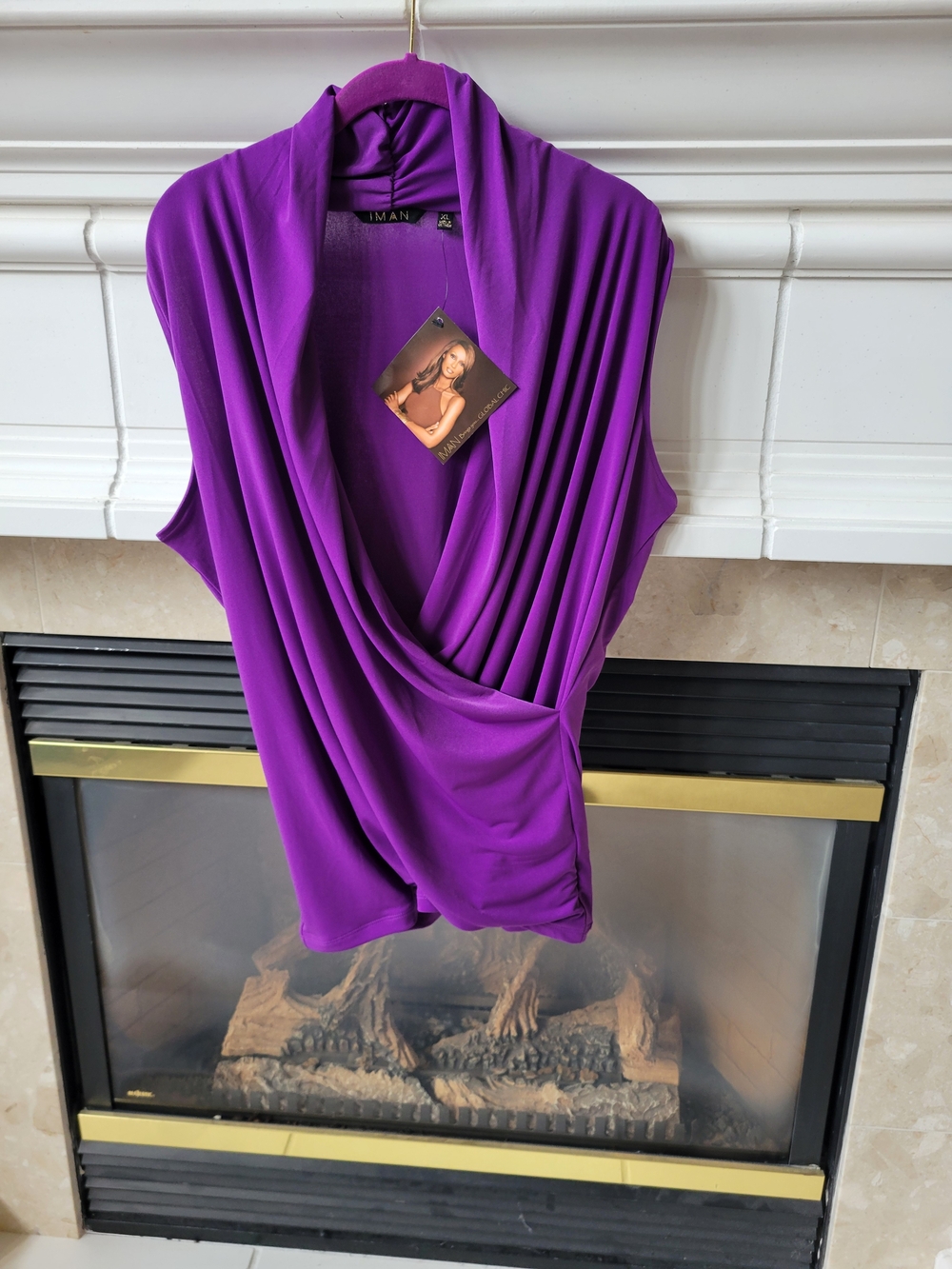IMAN Draped Sleeveless Cowl Neck Tank in Purple
